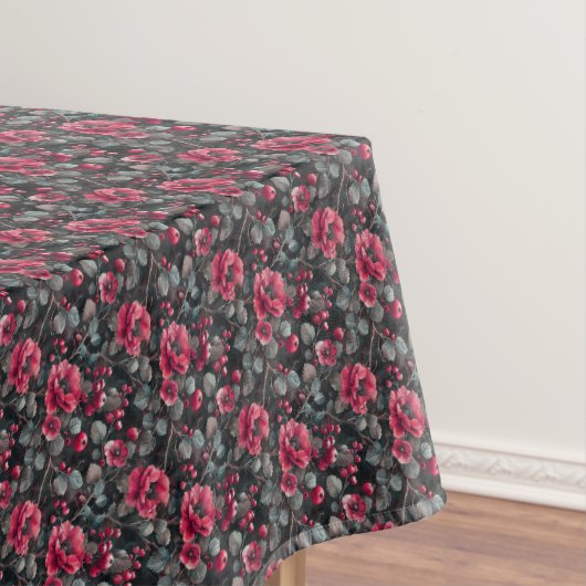Raspberry, burgundy flowers on dark gray tischdecke (Beispiel)