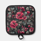 Raspberry, burgundy flowers on dark gray topflappen (Vorderseite)