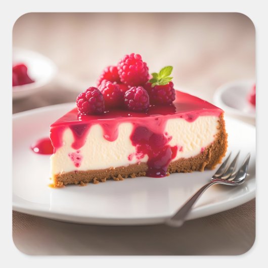 Raspberry Cheesecake Quadratischer Aufkleber (Vorderseite)