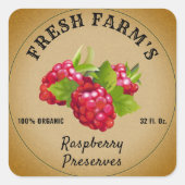 Raspberry Fruchtkonservierung | Jam Label Quadratischer Aufkleber (Vorderseite)