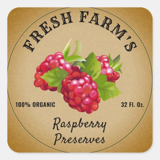 Raspberry Fruchtkonservierung | Jam Label Quadratischer Aufkleber (Vorderseite)