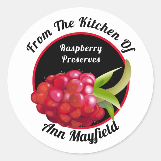 Raspberry Fruchtkonservierung | Kitchen Jar Label Runder Aufkleber (Vorderseite)