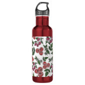 Raspberry Fruit Blätter Illustration Muster Edelstahlflasche (Vorderseite)