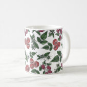 Raspberry Fruit Blätter Illustration Muster Kaffeetasse (VorderseiteRechts)