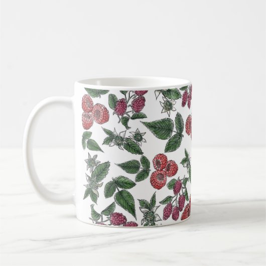 Raspberry Fruit Blätter Illustration Muster Kaffeetasse (Links)