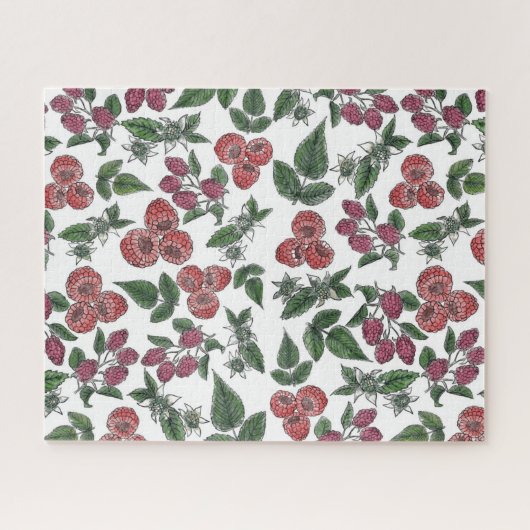 Raspberry Fruit Blätter Illustration Muster Puzzle (Horizontal)