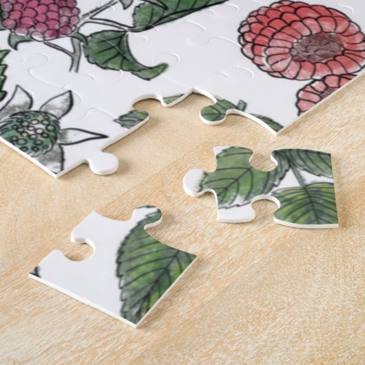 Raspberry Fruit Blätter Illustration Muster Puzzle (Seite)