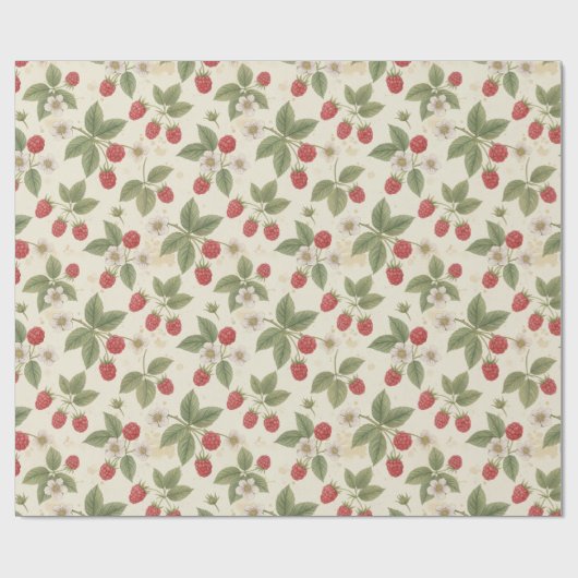 Raspberry Fruit Bunches with Leaves and Blossom  Geschenkpapier (Flach)