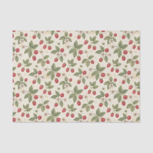 Raspberry Fruit Bunches with Leaves and Blossom  Seidenpapier (Vorderseite)