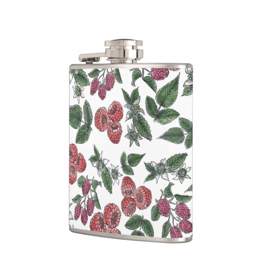 Raspberry Fruit Leaves Illustration Pattern Flachmann (Links)