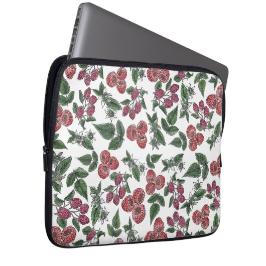 Raspberry Fruit Leaves Illustration Pattern Laptopschutzhülle (Vorne Rechts)