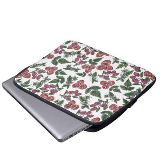Raspberry Fruit Leaves Illustration Pattern Laptopschutzhülle (Vorne Knopf)