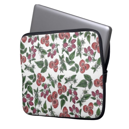 Raspberry Fruit Leaves Illustration Pattern Laptopschutzhülle (Vorderseite Links)