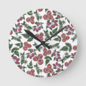 Raspberry Fruit Leaves Illustration Pattern Runde Wanduhr (Vorderseite)