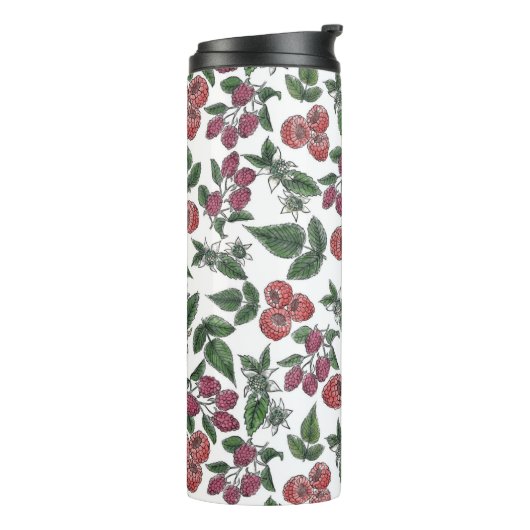 Raspberry Fruit Leaves Illustration Pattern Thermosbecher (Nach links gedreht)