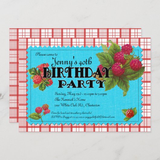 Raspberry Geburtstagsparty Einladung (Vorne/Hinten)