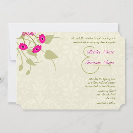 Raspberry Gerber Damask Hochzeitseinladungen Einladung (Vorderseite)