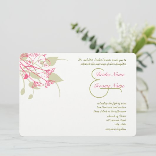 Raspberry Gerber Damask Hochzeitseinladungen Einladung (Stehend Vorderseite)