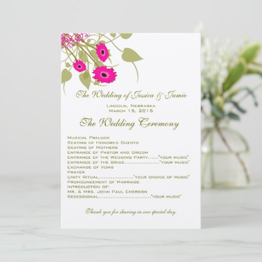 Raspberry Gerbers Wedding Program Programm (Stehend Vorderseite)