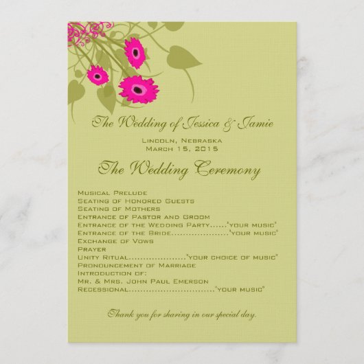 Raspberry Gerbers Wedding Program Programm (Vorderseite)