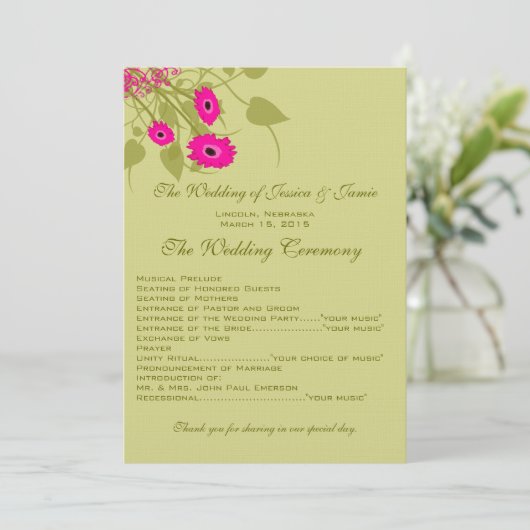 Raspberry Gerbers Wedding Program Programm (Stehend Vorderseite)