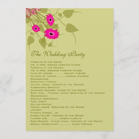 Raspberry Gerbers Wedding Program Programm (Rückseite)