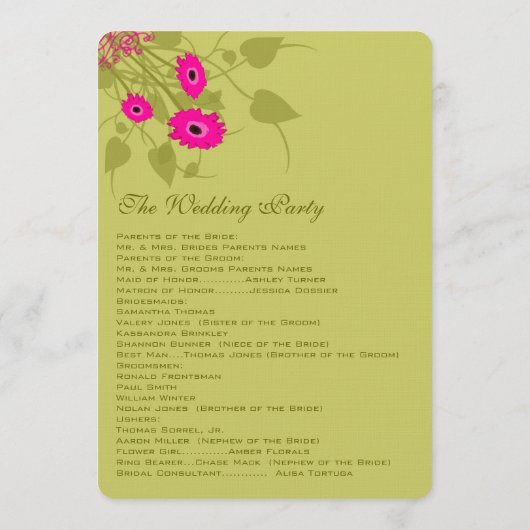 Raspberry Gerbers Wedding Program Programm (Rückseite)