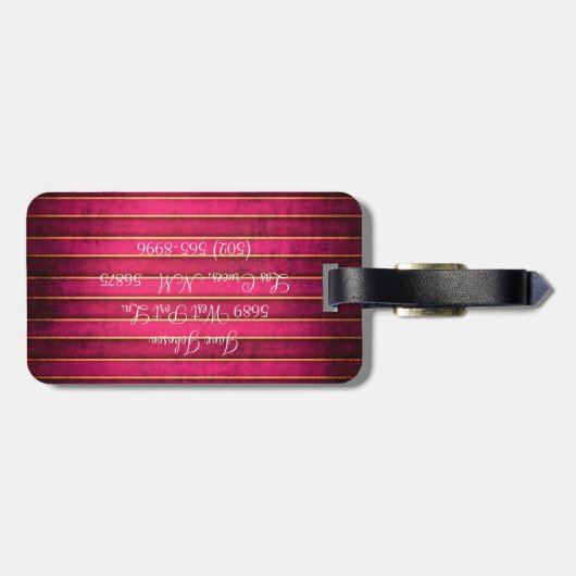 Raspberry Gold Strip Modernes Monogramm Gepäckanhä Gepäckanhänger (Rückseite horizontal)