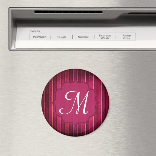 Raspberry Gold Stripe Mod Monogram Initial Magnet (In Situ (Geschirrspüler))