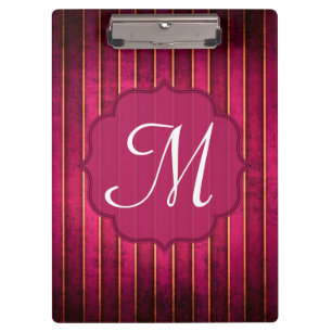 Raspberry Gold Stripe Monogram Initial Clip Board Klemmbrett