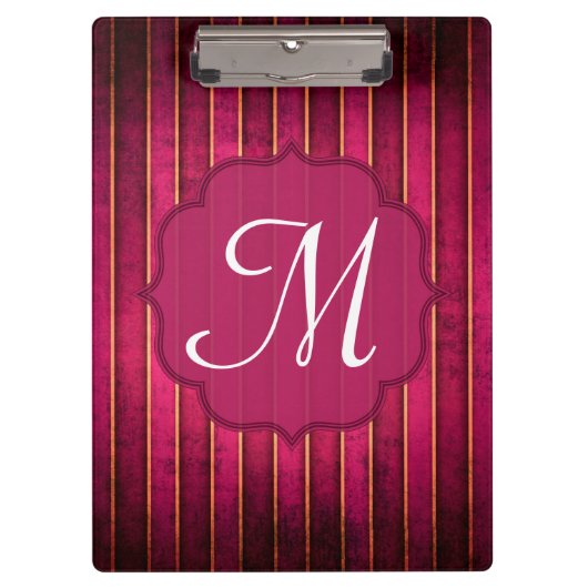Raspberry Gold Stripe Monogram Initial Clip Board Klemmbrett (Vorderseite)