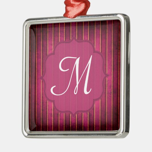 Raspberry Gold Stripe Monogramm Erstbezug Silbernes Ornament (Links)