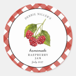 Raspberry Jam Gingham Jar Runder Aufkleber