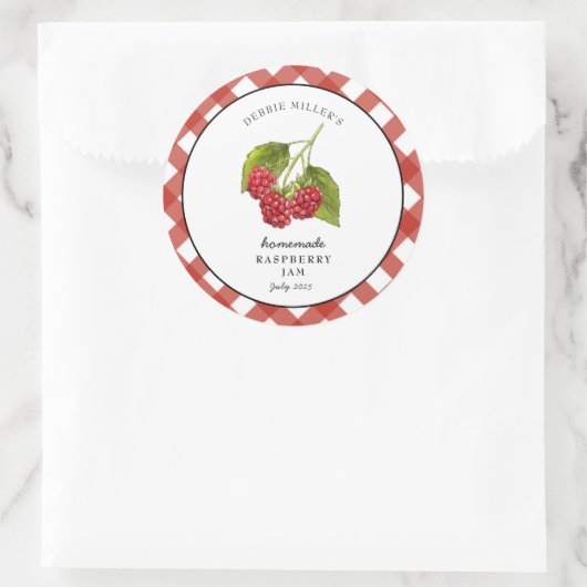 Raspberry Jam Gingham Jar Runder Aufkleber (Tasche)