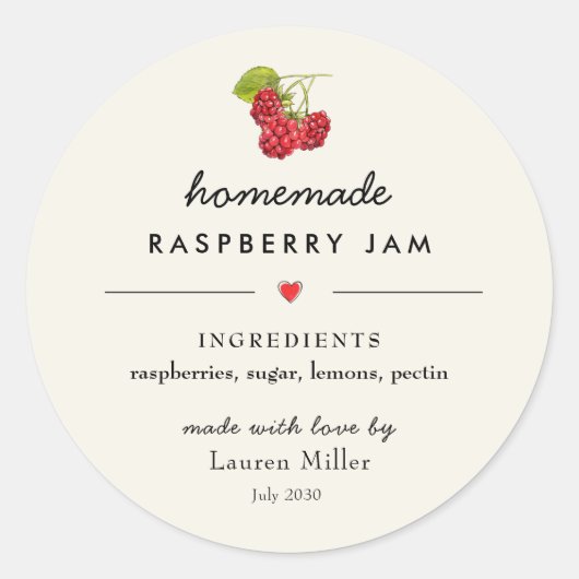 Raspberry Jam Jar Homemade Modern Runder Aufkleber (Vorderseite)