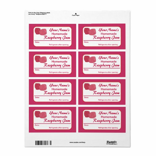 Raspberry Jam Personalisiert Preserve Label für Ja (Vorne)