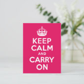 Raspberry Keep Calm and Carry On Postkarte (Stehend Vorderseite)