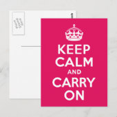 Raspberry Keep Calm and Carry On Postkarte (Vorne/Hinten)