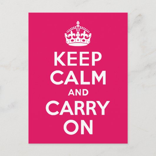Raspberry Keep Calm and Carry On Postkarte (Vorderseite)