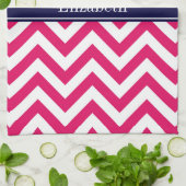 Raspberry Lg Zickzack Navy Name Monogram Küchentuch (Gefaltet)