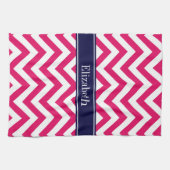 Raspberry Lg Zickzack Navy Name Monogram Küchentuch (Horizontal)