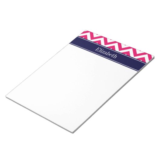 Raspberry Lg Zickzack Navy Name Monogram Notizblock (angewinkelt)