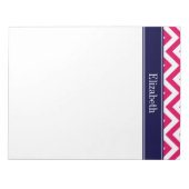 Raspberry Lg Zickzack Navy Name Monogram Notizblock (Vorderseite)
