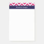 Raspberry Lg Zickzack Navy Name Monogram Post-it Klebezettel (Vorderseite)