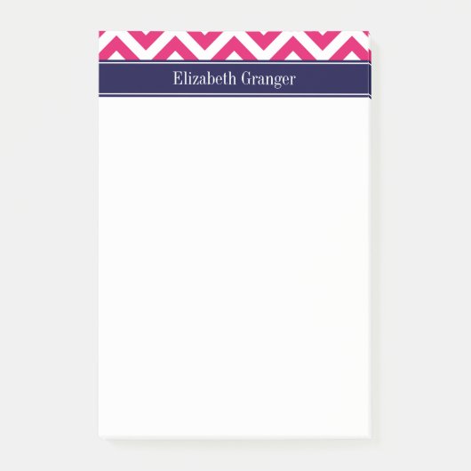 Raspberry Lg Zickzack Navy Name Monogram Post-it Klebezettel (Vorderseite)