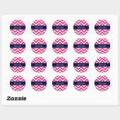 Raspberry Lg Zickzack Navy Name Monogram Runder Aufkleber (Blatt)