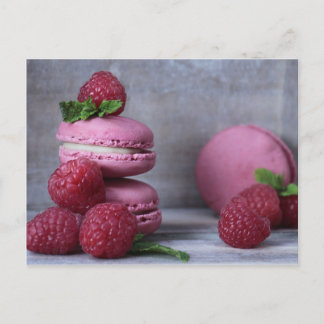 Raspberry Macarons Pink French Pastry Postcard Postkarte