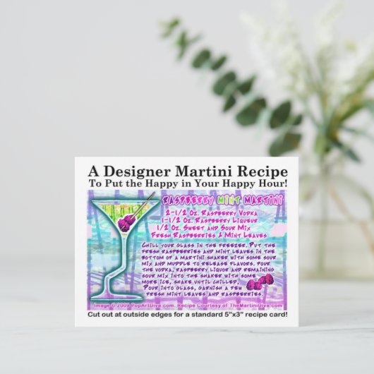 Raspberry Mint Martini Rezept Postkarte (Stehend Vorderseite)