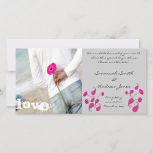 Raspberry Paisley & Gerbers auf Grau Save the Date