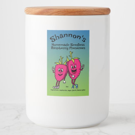 Raspberry Pals Funny Cartoon Jam Pie and More Lebensmitteletikett (Vorderseite)